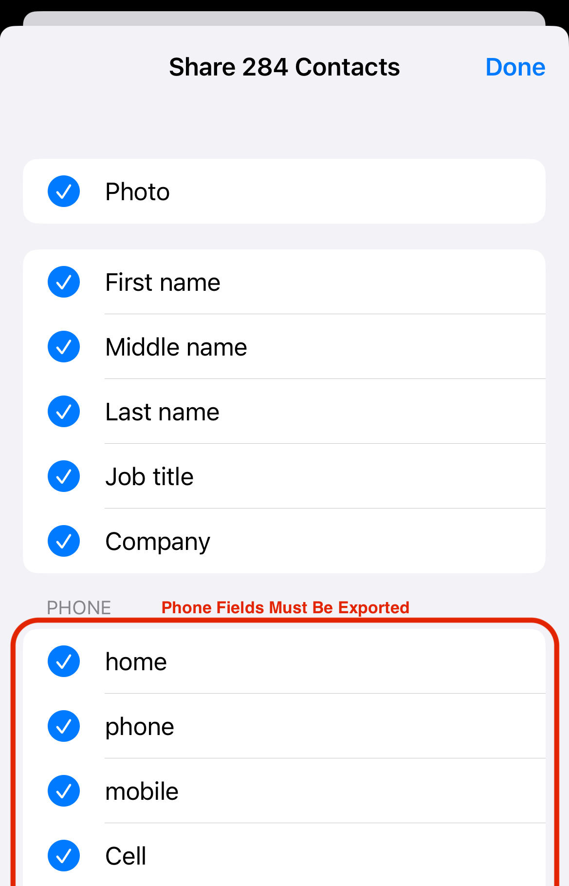 Confirm Export screenshot